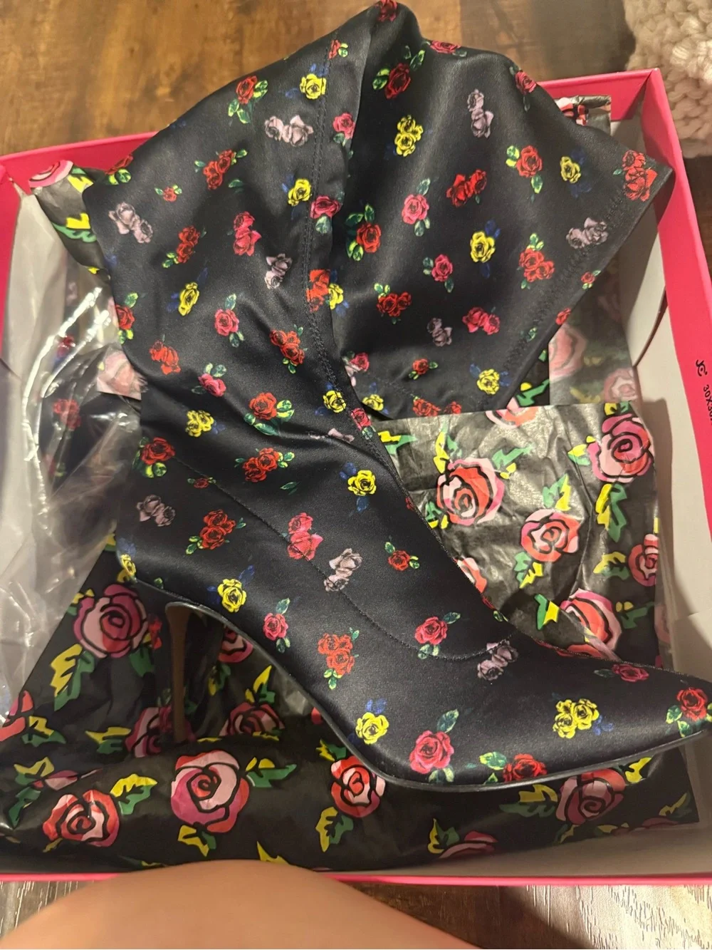 Betsey Johnson Black Over-the-Knee Floral Stiletto Boots